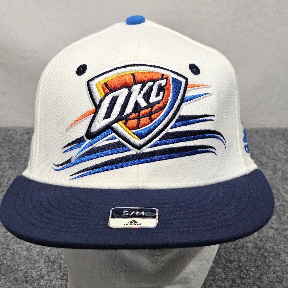 Oklahoma City Thunder Adidas Hat S M White Blue NBA OKC Stretch Y2K Sportswear